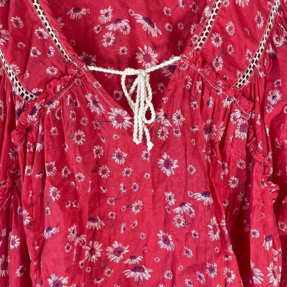Free People Never A Dull Moment Red Daisy Print Boho Top  SEE DESCRIPTION Sz S - Picture 3 of 9